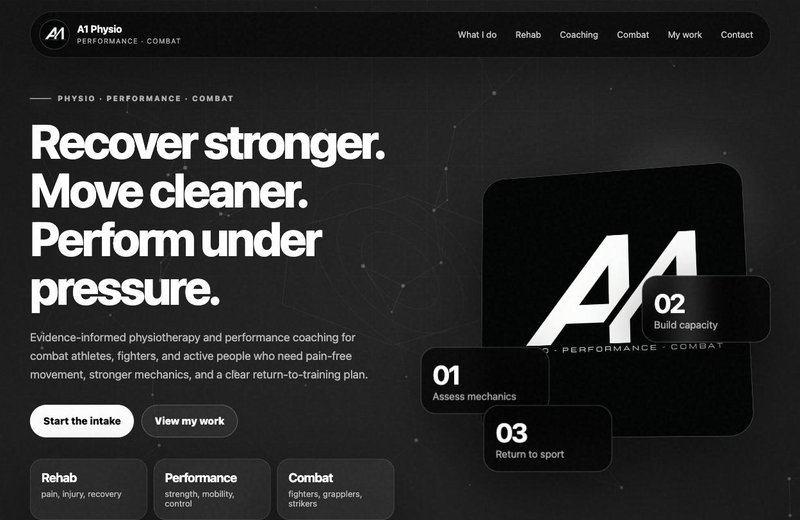 A1 Physio combat performance website preview