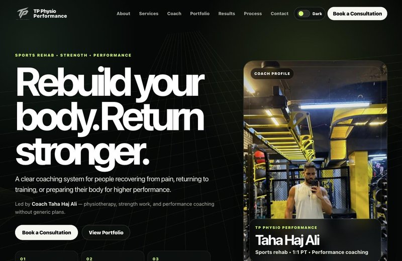 TP Physio Performance coaching website preview